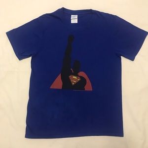 PORT & COMPANY  YOUTH KIDS SUPERMAN COTTON T-SHIRT BLUE GRAPHIC TEE